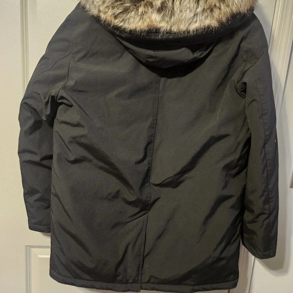 Men's midi heavyweight sz Medium hooded faux fur coat - Picture 3 of 6